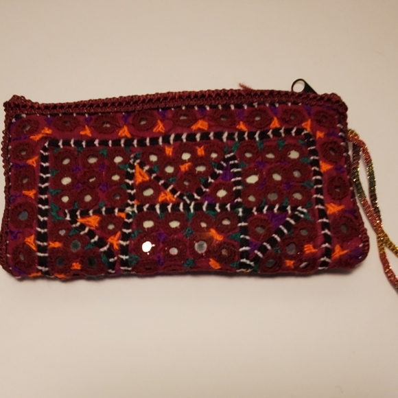 New World Market Wristlet Bag Gypsy Boho Mirrored Indian Fabric - Picture 1 of 4